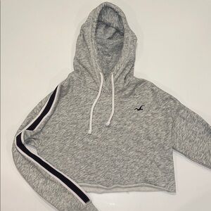 Gray Cropped Hollister Hoodie with Stripe Detail